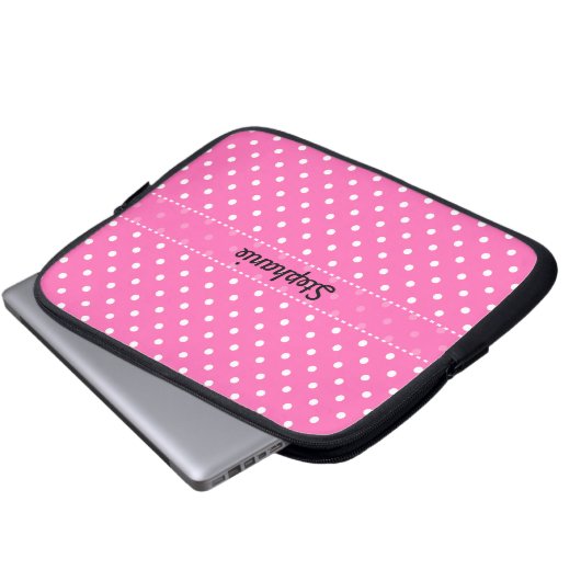 Hot Pink und White Polka Dot Muster Laptopschutzhülle (Vorne Knopf)