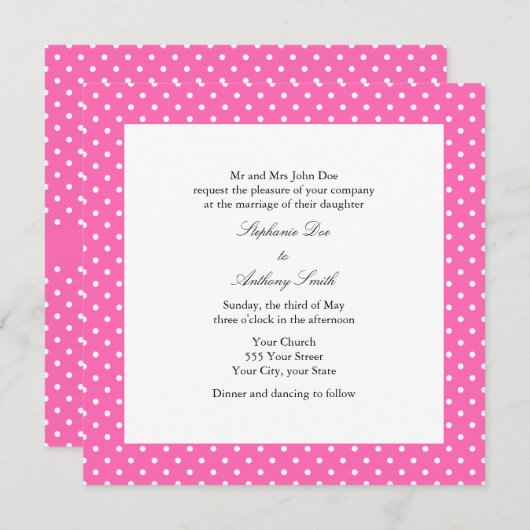 Hot Pink und White Polka Dot Wedding Einladung (Vorne/Hinten)