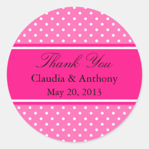 Hot Pink und White Polka Dot Wedding Vielen Dank Runder Aufkleber