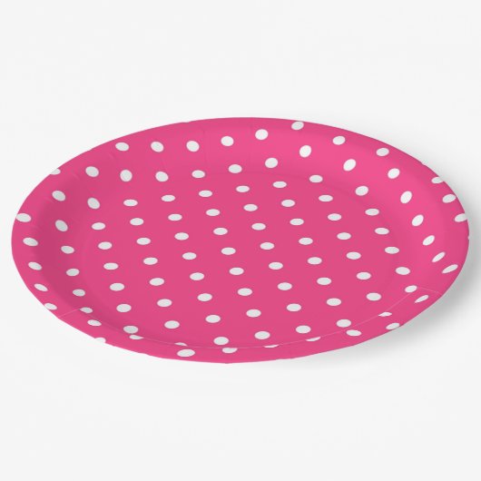 Hot Pink und White Polka Dots, Pappteller (Schrägansicht)
