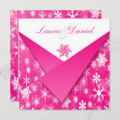 Hot Pink und White Snowflakes Einladung Hochzeit (Vorne/Hinten)