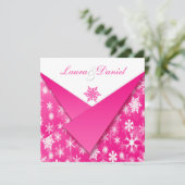 Hot Pink und White Snowflakes Einladung Hochzeit (Stehend Vorderseite)