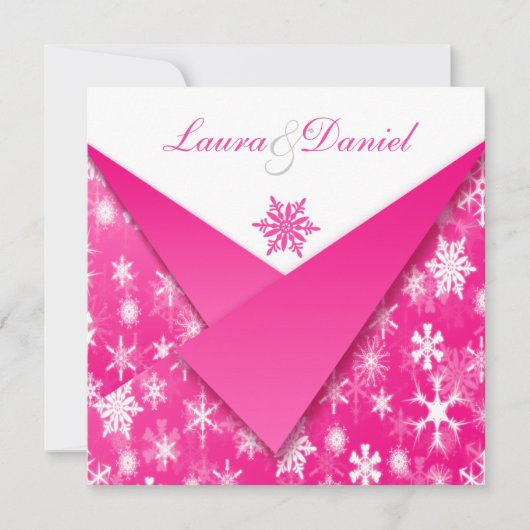 Hot Pink und White Snowflakes Einladung Hochzeit (Vorderseite)
