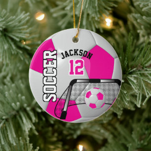 Hot Pink und White Soccer Ball Keramik Ornament