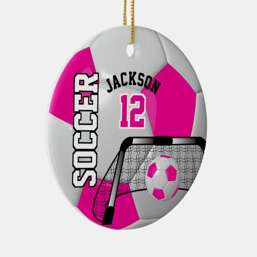 Hot Pink und White Soccer Ball Keramik Ornament (Rechts)