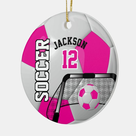 Hot Pink und White Soccer Ball Keramik Ornament (Links)