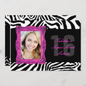 Hot Pink und Zebra| Einladung der 16 . Geburtstag (Vorne/Hinten)