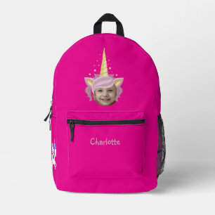 Hot Pink Unicorn Hat Foto benannt zurück in die Sc Bedruckter Rucksack