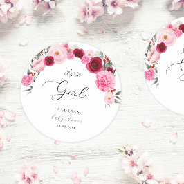 Hot Pink Vibrant Floral Es ist eine Girl Baby Dusc Runder Pappuntersetzer