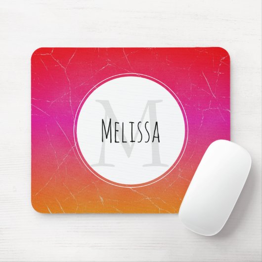 Hot Pink Vibrant Orange Gradient Abstract Monogram Mousepad (Mit Mouse)