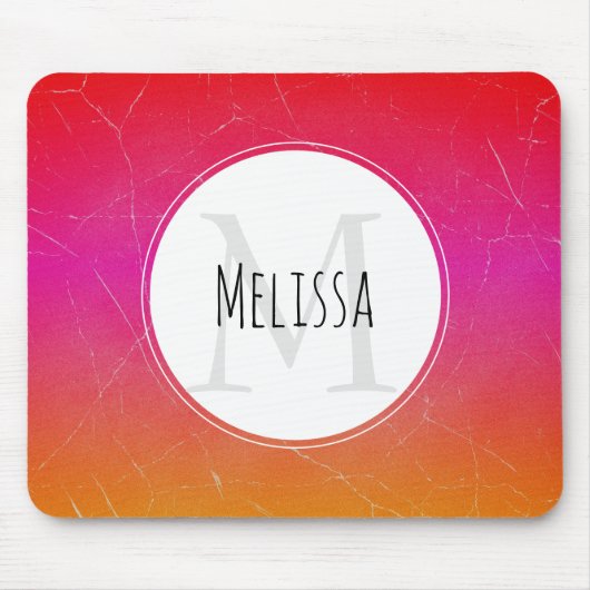 Hot Pink Vibrant Orange Gradient Abstract Monogram Mousepad (Vorne)