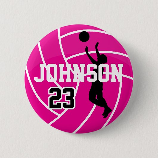 Hot Pink Volleyball mit Silhouette Player Button (Vorderseite)