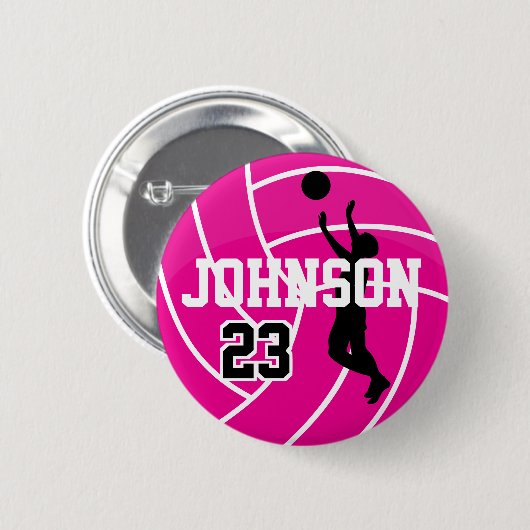 Hot Pink Volleyball mit Silhouette Player Button (Vorne & Hinten)