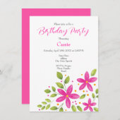Hot Pink Wasserfarbe Blumenstrauß Einladung (Vorne/Hinten)