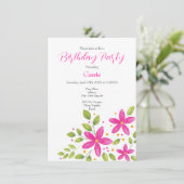 Hot Pink Wasserfarbe Blumenstrauß Einladung (Stehend Vorderseite)