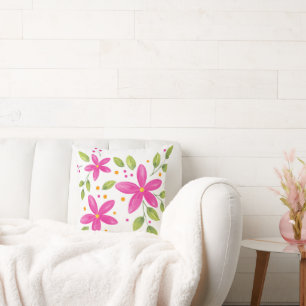 Hot Pink Wasserfarbe Blumenstrauß Kissen