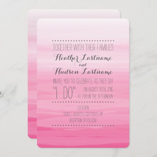 Hot Pink Wasserfarbe Ombre Hochzeit Einladung (Vorne/Hinten)