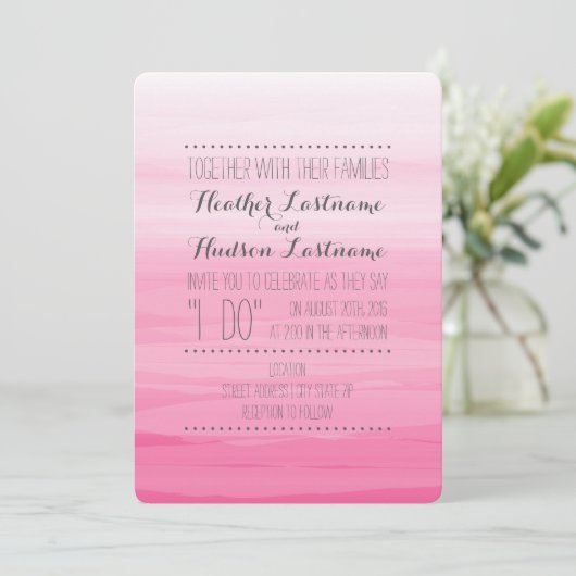Hot Pink Wasserfarbe Ombre Hochzeit Einladung (Stehend Vorderseite)