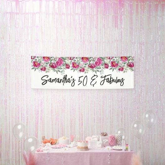 Hot Pink Wasserfarbe Peonies 50 & Fabulous Long Banner (Party)