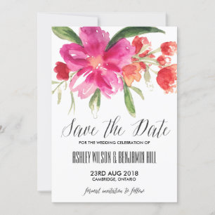 Hot Pink Wasserfarbe Posy Save-the-Date Ankündigun Save The Date