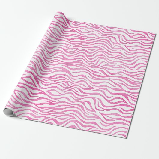 Hot Pink Wasserfarbe Zebra Print Geschenkpapier (Ungerollt)