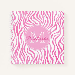 Hot Pink Wasserfarbe Zebra Print   Monogramm Notizblock