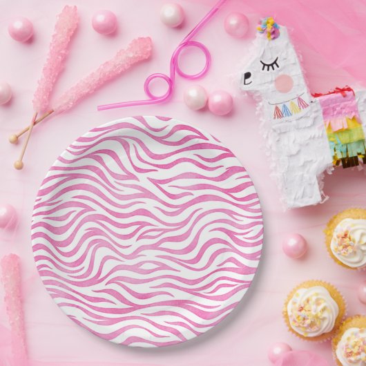 Hot Pink Wasserfarbe Zebra Print Pappteller (Party)