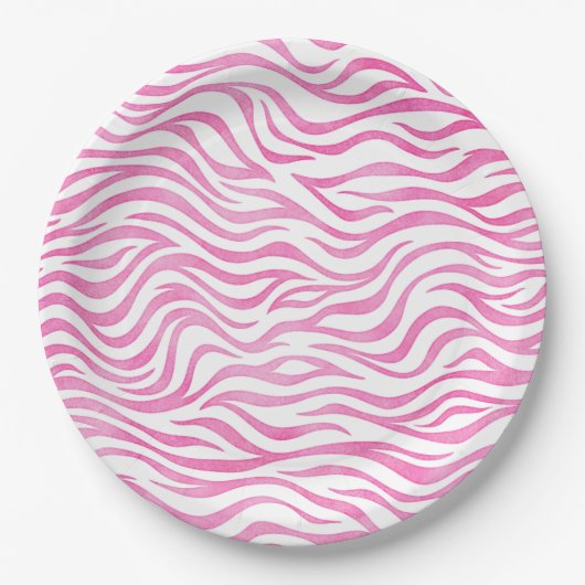 Hot Pink Wasserfarbe Zebra Print Pappteller (Vorderseite)