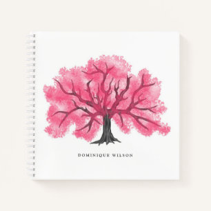 Hot Pink Wasserfarben Kirschblossom Tree Notizblock