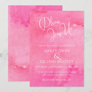 Hot Pink Watercolor Elegante Typografie Hochzeit 1 Einladung