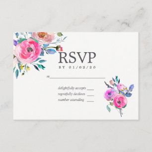 Hot-Pink Watercolor Floral Wedding RSVP