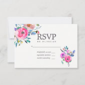 Hot-Pink Watercolor Floral Wedding RSVP (Vorderseite)