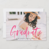 Hot Pink Watercolor Letters Foto Abschluss Einladung (Vorderseite)