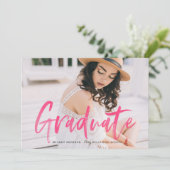 Hot Pink Watercolor Letters Foto Abschluss Einladung (Stehend Vorderseite)