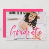 Hot Pink Watercolor Letters Foto Abschluss Einladung (Vorne/Hinten)