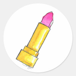 Hot Pink Watercolor Lipstick Runder Aufkleber