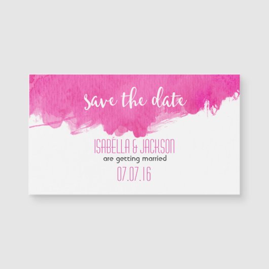 Hot Pink Watercolor Paint Spritzer Save the Date Magnetkarte (Vorderseite)