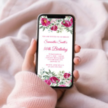 Hot Pink Watercolor Peonies 50. Geburtstag