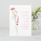 Hot Pink Watercolor Wildblume Moderne Hochzeit Einladung (Stehend Vorderseite)