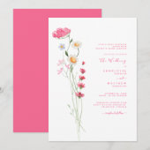 Hot Pink Watercolor Wildblume Moderne Hochzeit Einladung (Vorne/Hinten)