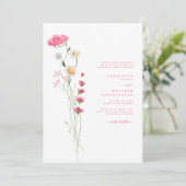 Hot Pink Watercolor Wildblume Wedding II Einladung (Stehend Vorderseite)
