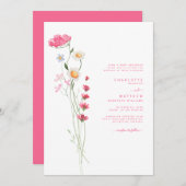 Hot Pink Watercolor Wildblume Wedding II Einladung (Vorne/Hinten)