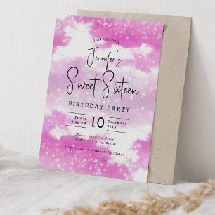 Hot Pink Watercolor Wolken Sweet 16 Party Einladung