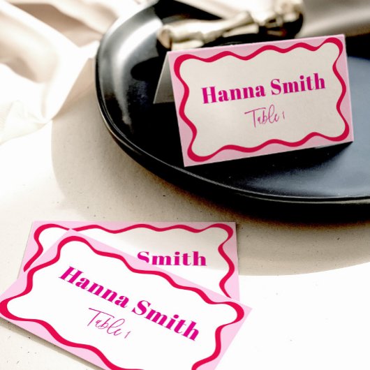 Hot Pink Wavy Border Bridal Name Sitzplatz Platzkarte