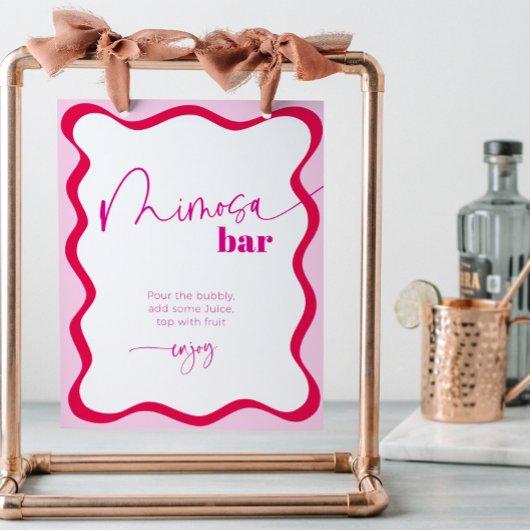 Hot Pink Wavy Border Mimosa Bar Cocktail Drinks Sockelschild