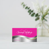 Hot Pink Wavy Silver Deco mit Initialklassik Visitenkarte (Stehend Vorderseite)