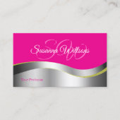 Hot Pink Wavy Silver Deco mit Initialklassik Visitenkarte (Vorderseite)