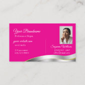 Hot Pink Wavy Silver Deco mit Initials Foto Visitenkarte (Rückseite)