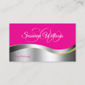 Hot Pink Wavy Silver Deco mit Initials Foto Visitenkarte (Vorderseite)