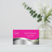 Hot Pink Wavy Silver Deco mit Logo und Foto Visitenkarte (Stehend Vorderseite)